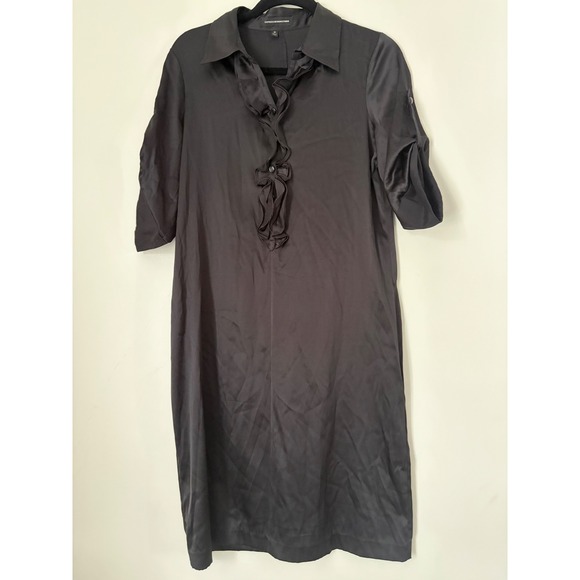 Express Dresses & Skirts - Express Design Studio Ruffle Front Collared Black Silk Elegant Dress Size M
